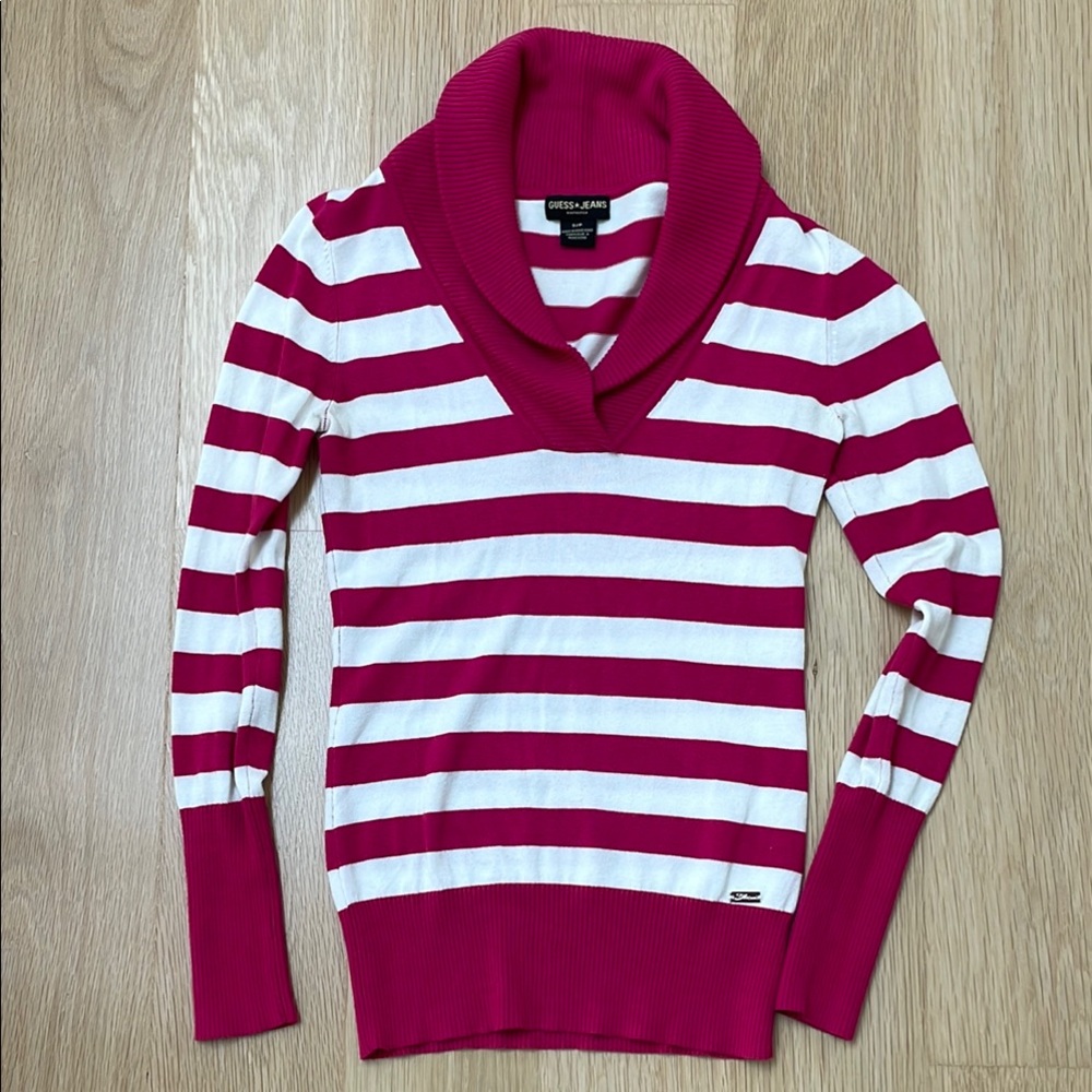 Guess Pink and White Cowl Neck Sweater